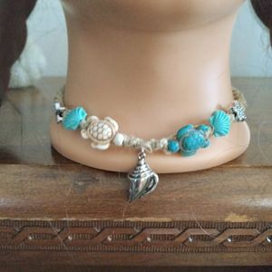Seashell and Turtle Handmade Hemp Choker